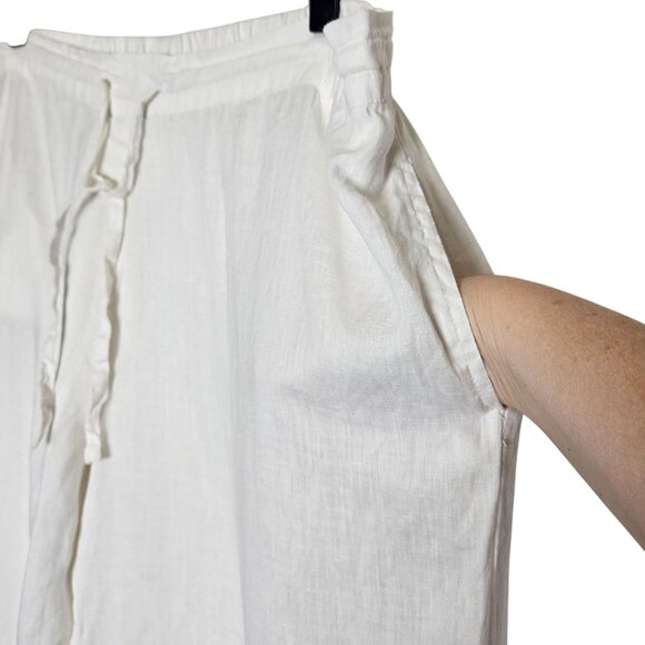 Dolma S/M White Linen Drawstring Pants Elastic Waist & Pockets Pull On Wide Leg - Picture 3 of 12